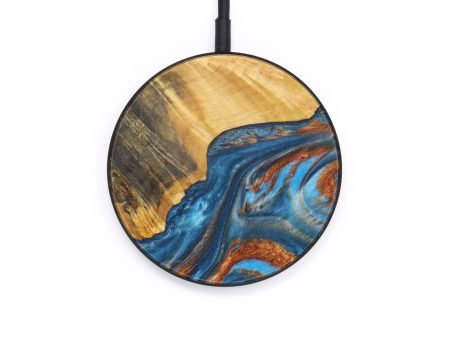 Circle Wood+Resin Wireless Charger - Adilene (Teal & Gold, 610169) Hot on Sale