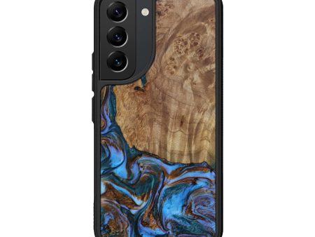 Galaxy S22 Wood+Resin Phone Case - Andrew (Teal & Gold, 613260) on Sale