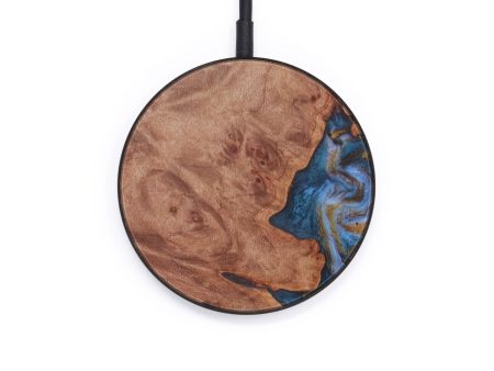 Circle Wood+Resin Wireless Charger - Quinn (Teal & Gold, 612524) Online