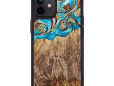 iPhone 12 Wood+Resin Phone Case - Brea (Teal & Gold, 615551) Online Sale