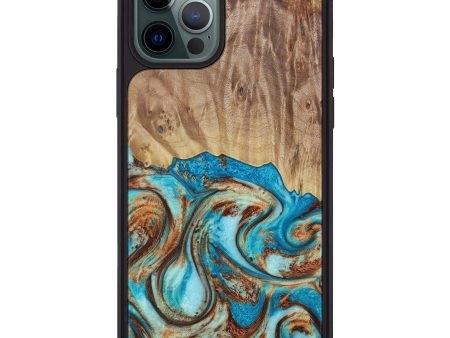 iPhone 12 Pro Max Wood+Resin Phone Case - Chana (Teal & Gold, 615549) Online now