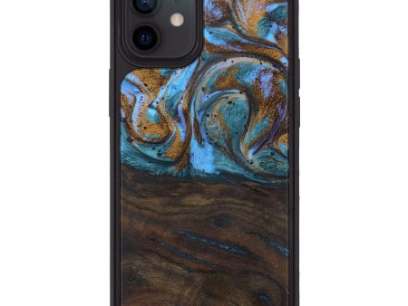 iPhone 12 Wood+Resin Phone Case - Aleah (Teal & Gold, 615986) Cheap