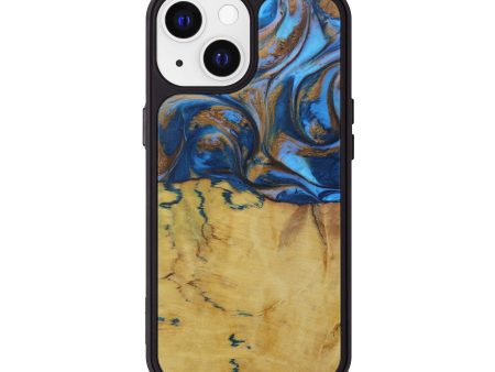 iPhone 13 Wood+Resin Phone Case - Angeline (Teal & Gold, 612971) Hot on Sale